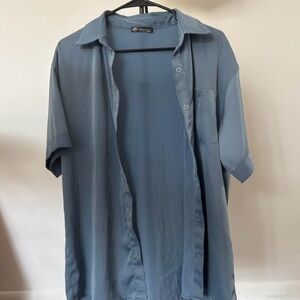 Blue Silky Button down shirt